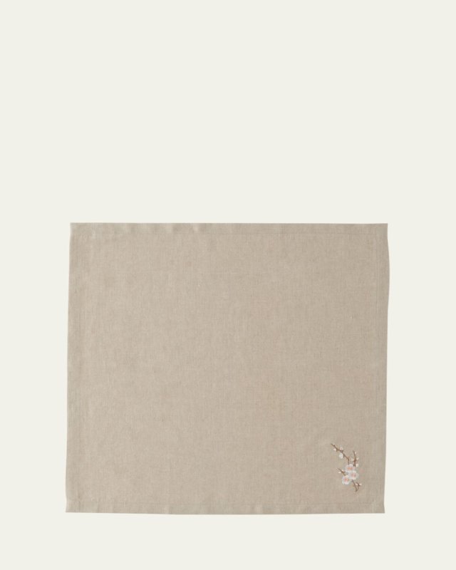 Cherry Blossom Embroidered Linen Napkin, 22" Square